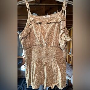 Tan Floral Peplum Strap Tie Top